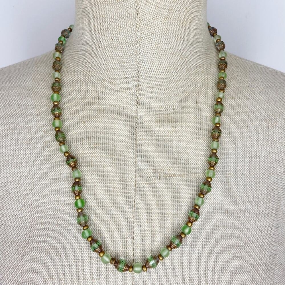 Green And Brown Beaded Necklace Toggle Clasp